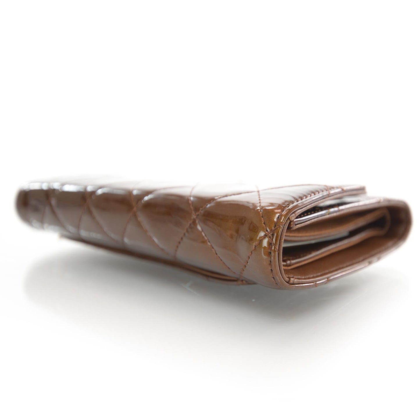Patent Quilted Large Flap Wallet Bronze