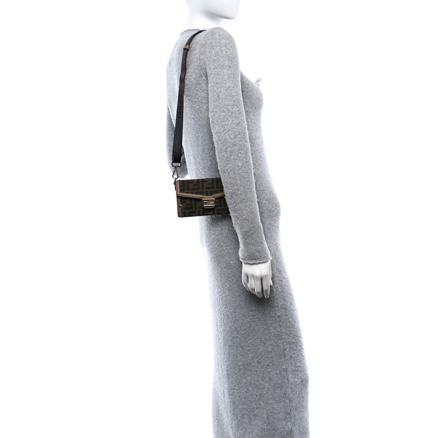 Fendi Recycled Fabric Jacquard Vitello King FF 1974 Baguette Soft Trunk Phone Pouch Tobacco Moro Sand 2 of 10