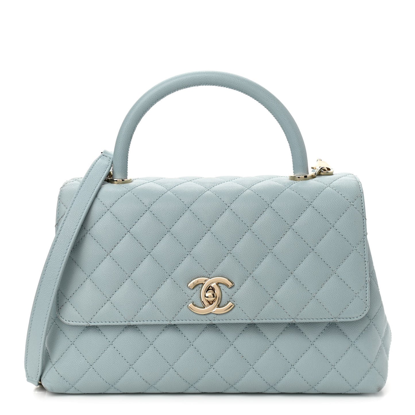Caviar Quilted Small Coco Handle Flap Light Blue