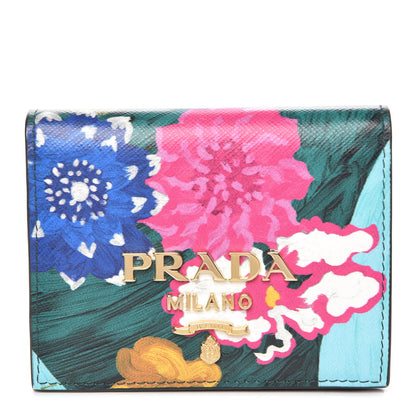 Prada Saffiano Floral Print Card Holder Multicolor 1 of 8