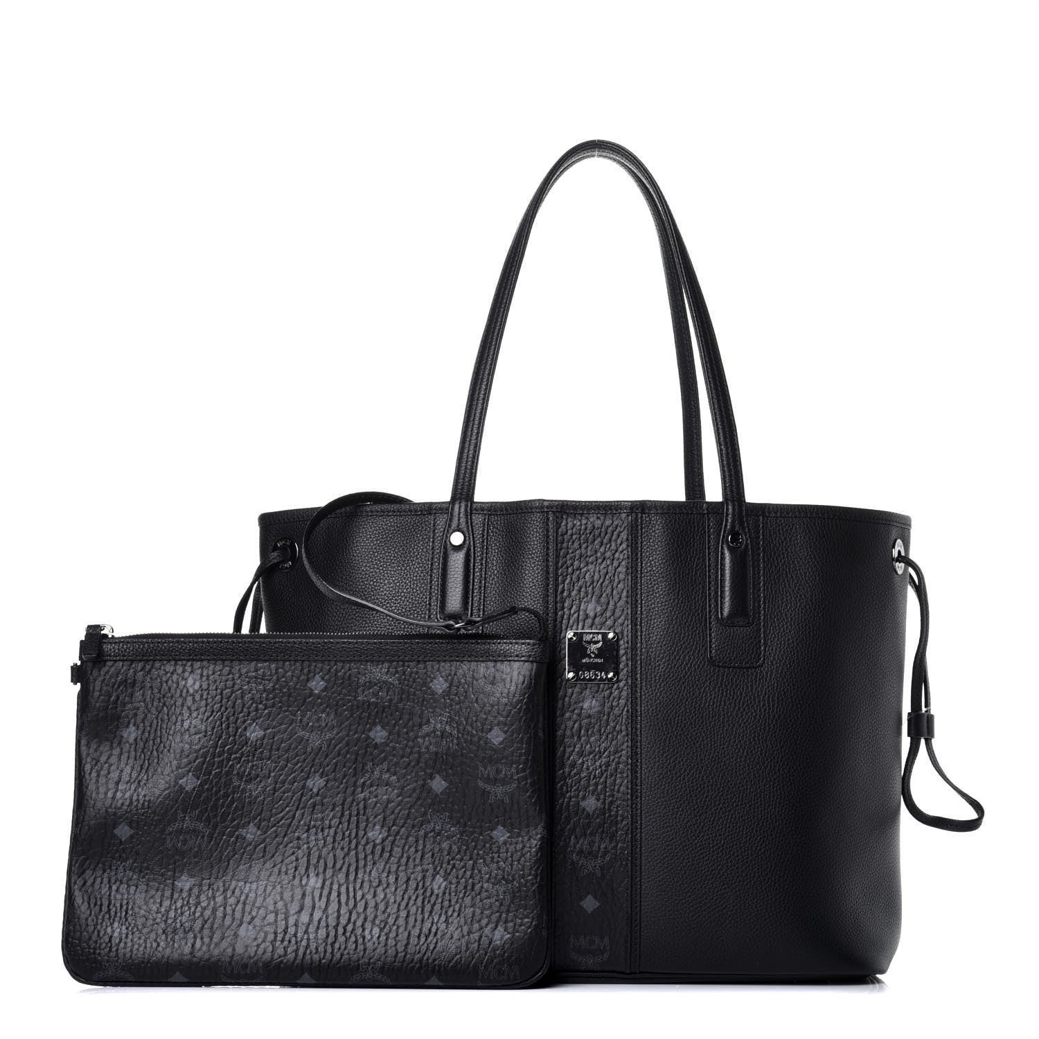 MCM Grained Calfskin Visetos Medium Liz Reversible Shopper Tote Black 1 of 16