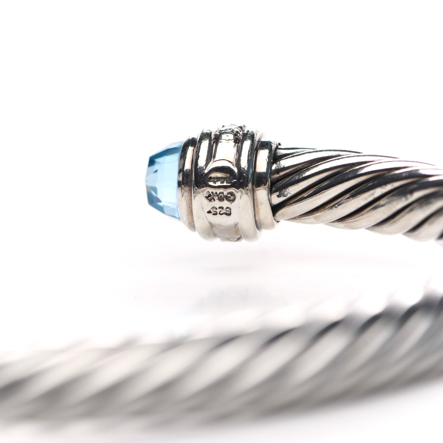 David Yurman Sterling Silver Blue Topaz Diamond 7mm Cable Classics Bracelet 4 of 4