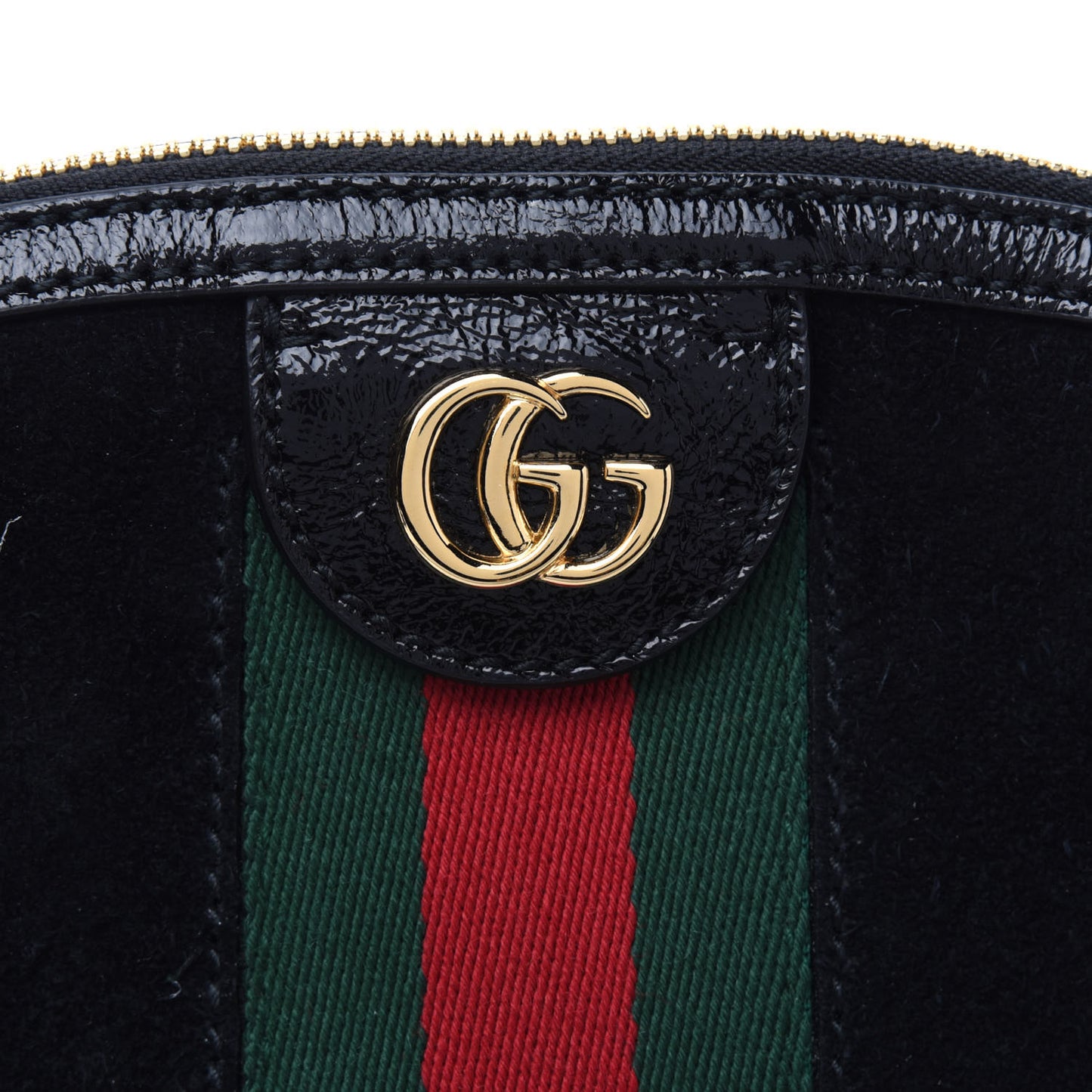 Suede Patent Web GG Small Ophidia Dome Shoulder Bag Black