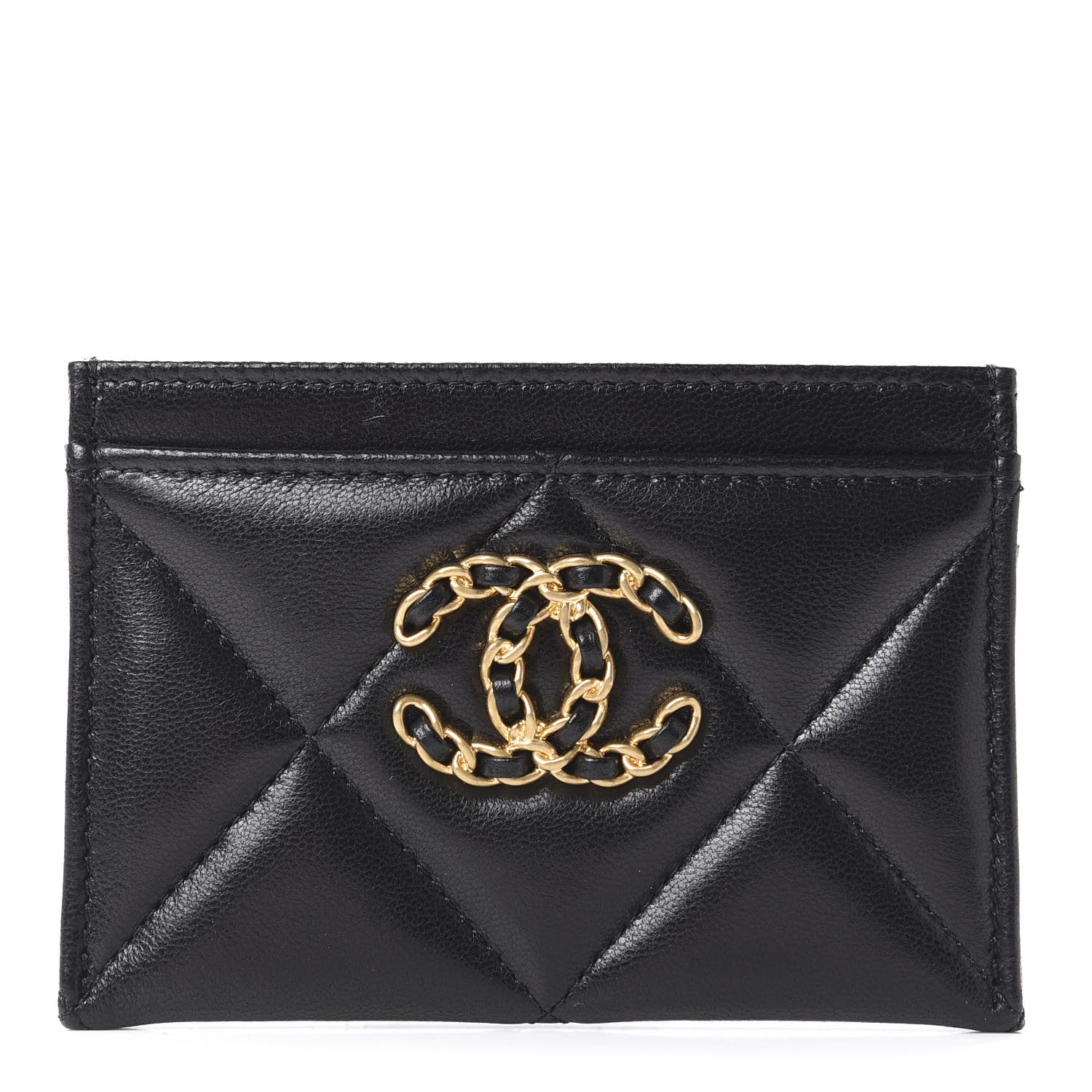 Chanel Shiny Goatskin Quilted Chanel 19 Card Holder Black 1 of 11