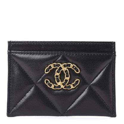 Chanel Shiny Goatskin Quilted Chanel 19 Card Holder Black 1 of 11
