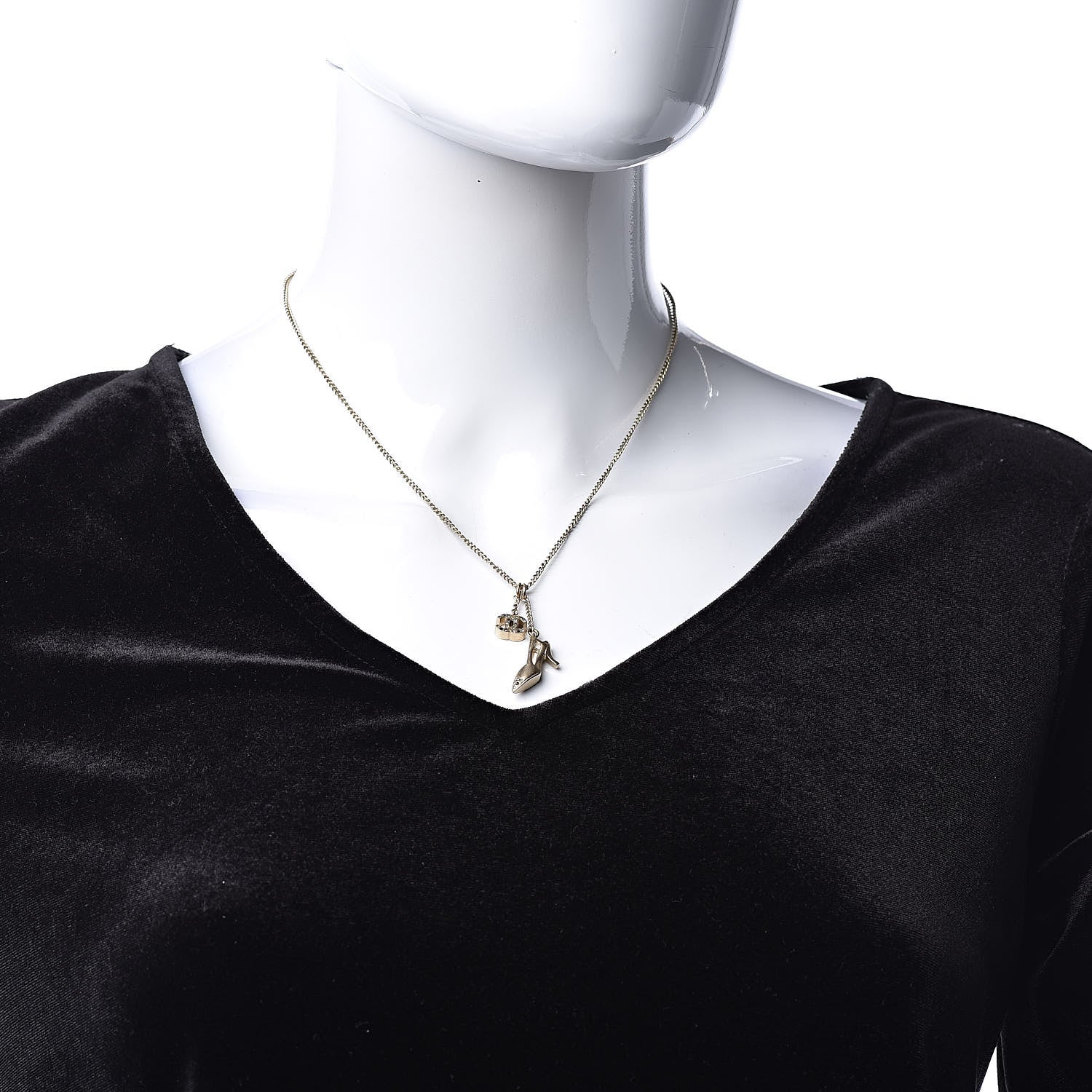 Chanel Crystal CC Heel Motif Necklace Gold 2 of 5