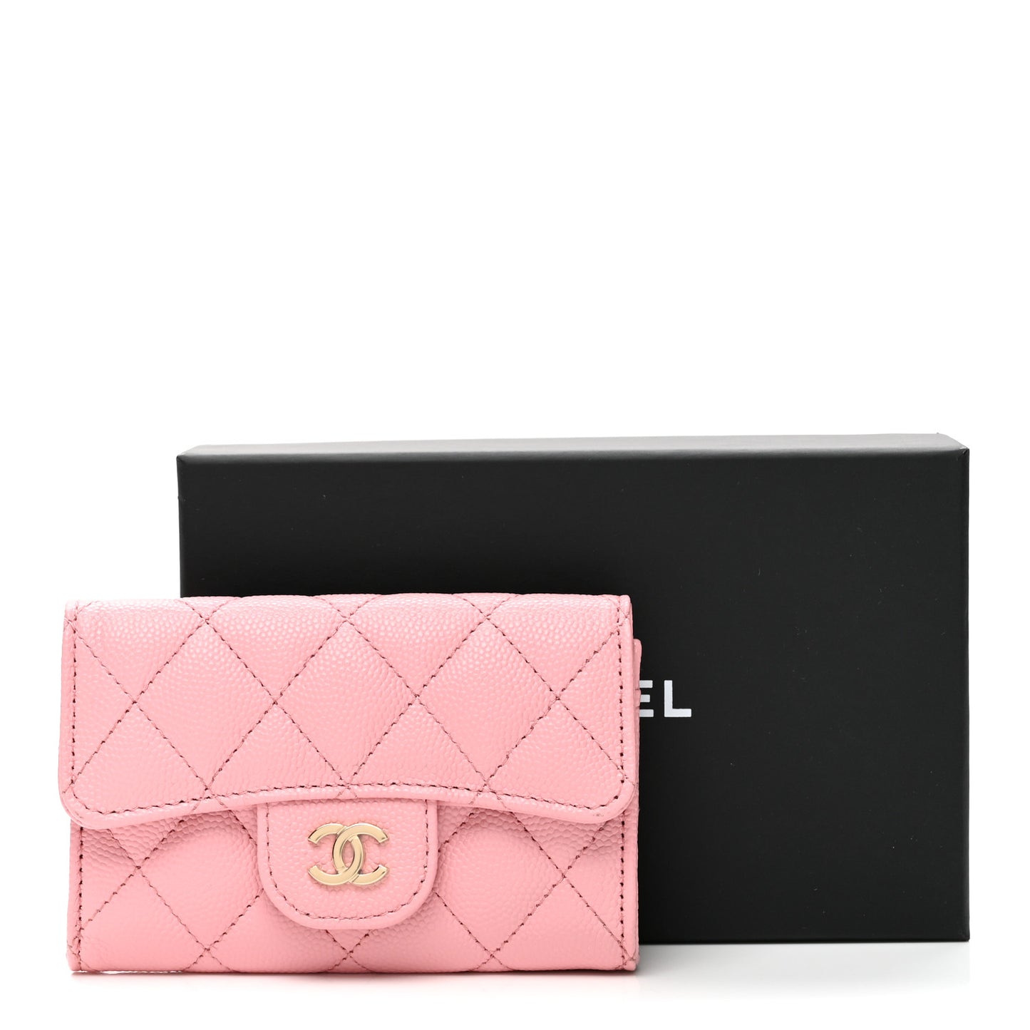 Caviar Quilted Flap Card Holder Wallet Pink