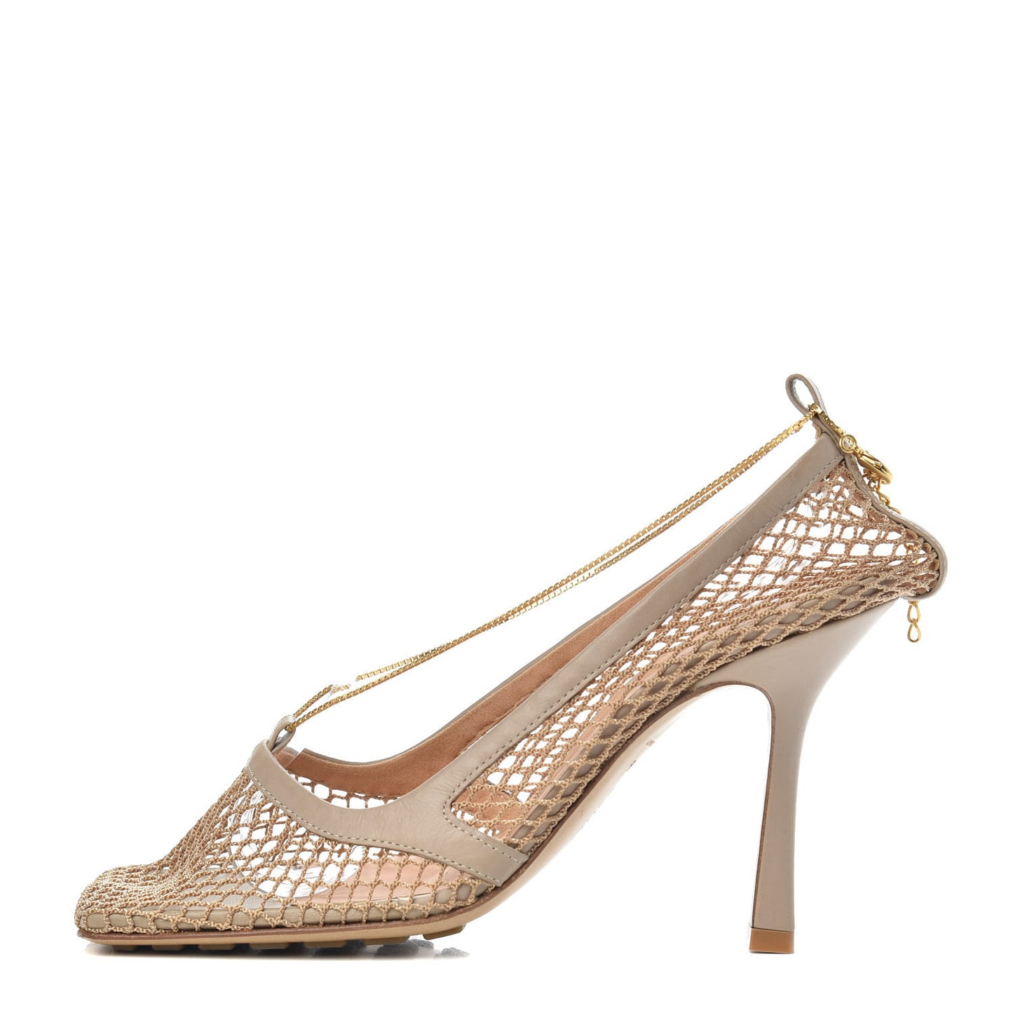 Mesh Calfskin Chain Stretch Pumps 38.5 Beige