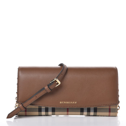 Burberry Derby Calfskin House Check Henley Wallet On Chain Tan 1 of 8