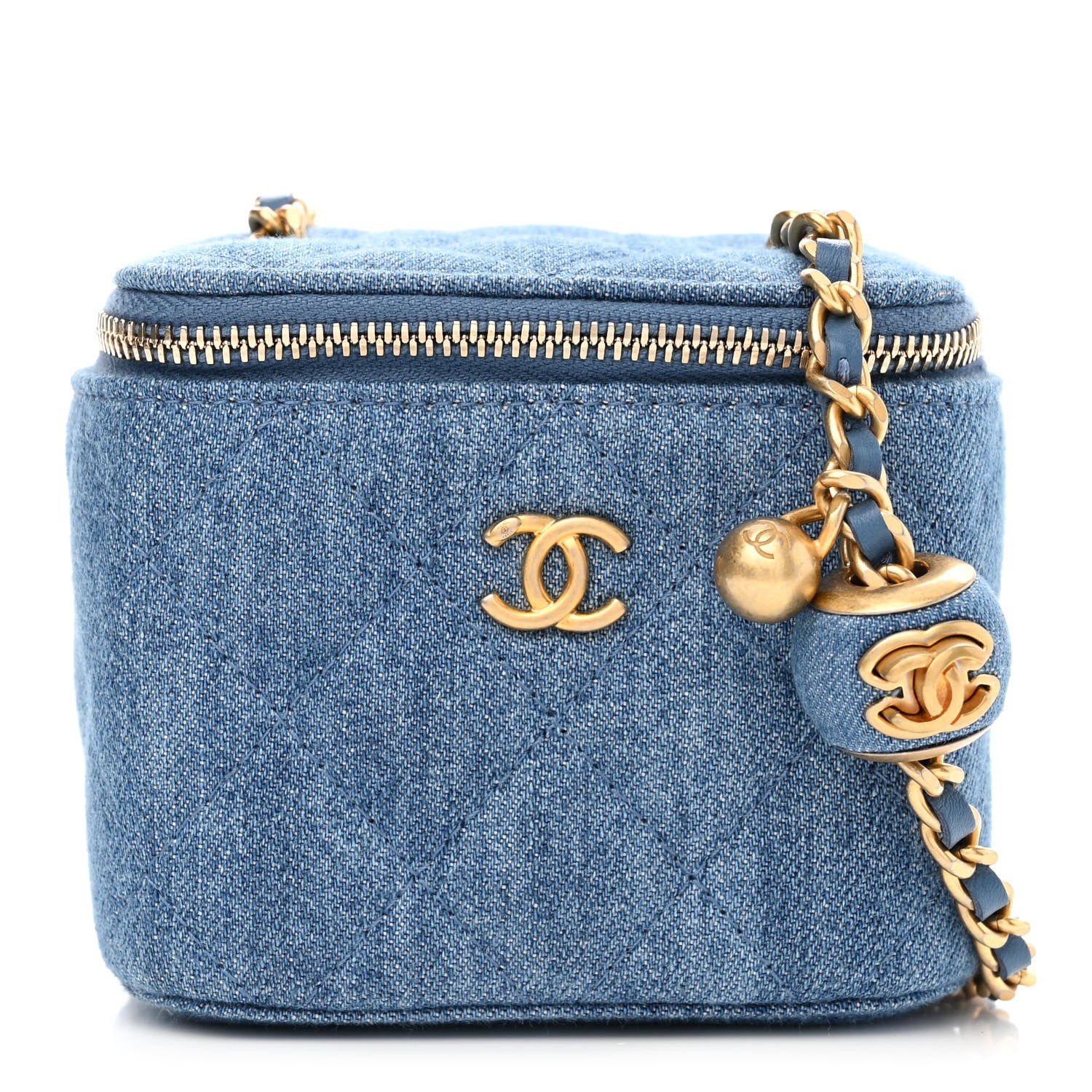 Chanel Denim Quilted Mini Pearl Crush Vanity Case With Chain 1 of 11