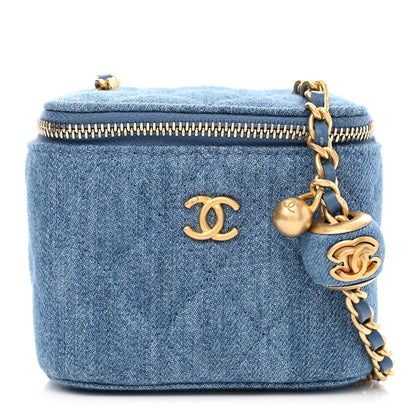 Chanel Denim Quilted Mini Pearl Crush Vanity Case With Chain 1 of 11