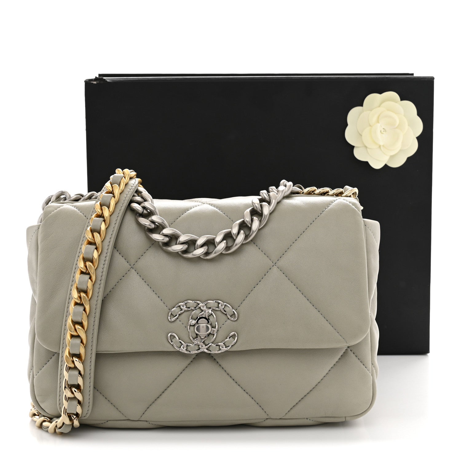 Chanel Lambskin Quilted Medium Chanel 19 Flap Light Grey 12 of 12