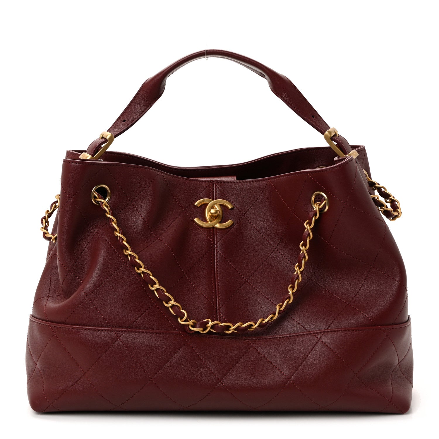 Chanel Calfskin Stitched Shopping Bag Burgundy 1 of 10