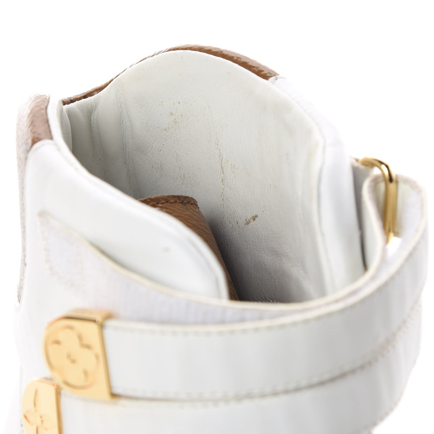Calfskin Reverse Monogram Boombox High Top Sneakers 38 White
