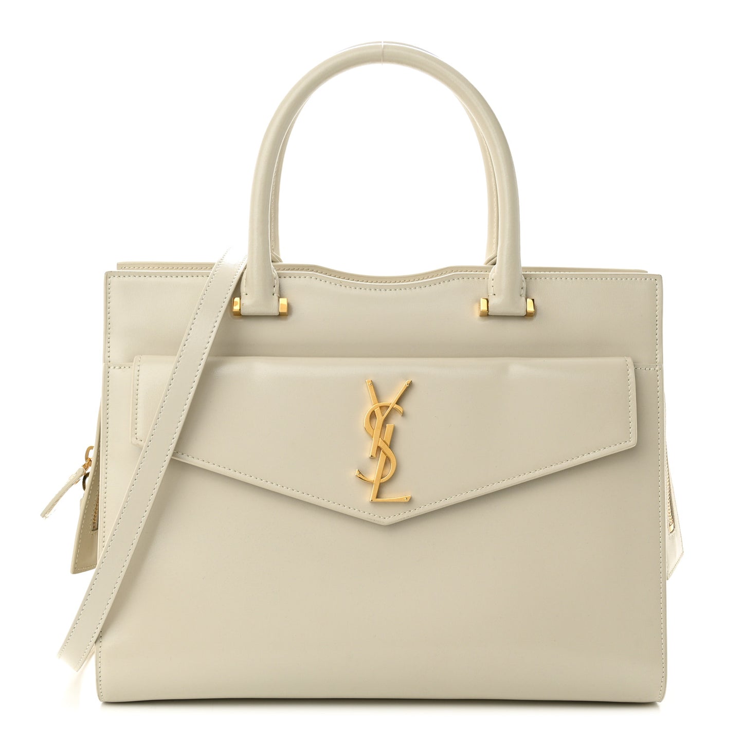 SAINT LAURENT Shiny Calfskin Medium Uptown Tote Crema Soft