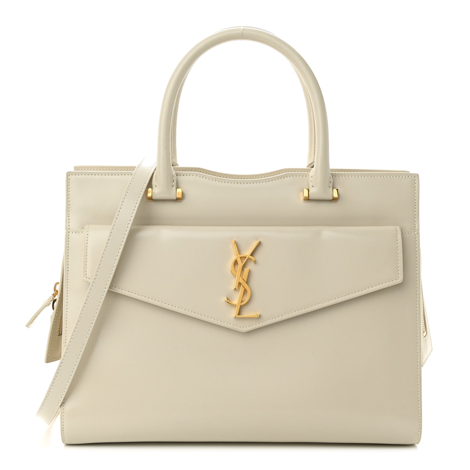 Saint Laurent SAINT LAURENT Shiny Calfskin Medium Uptown Tote Crema Soft 1 of 11
