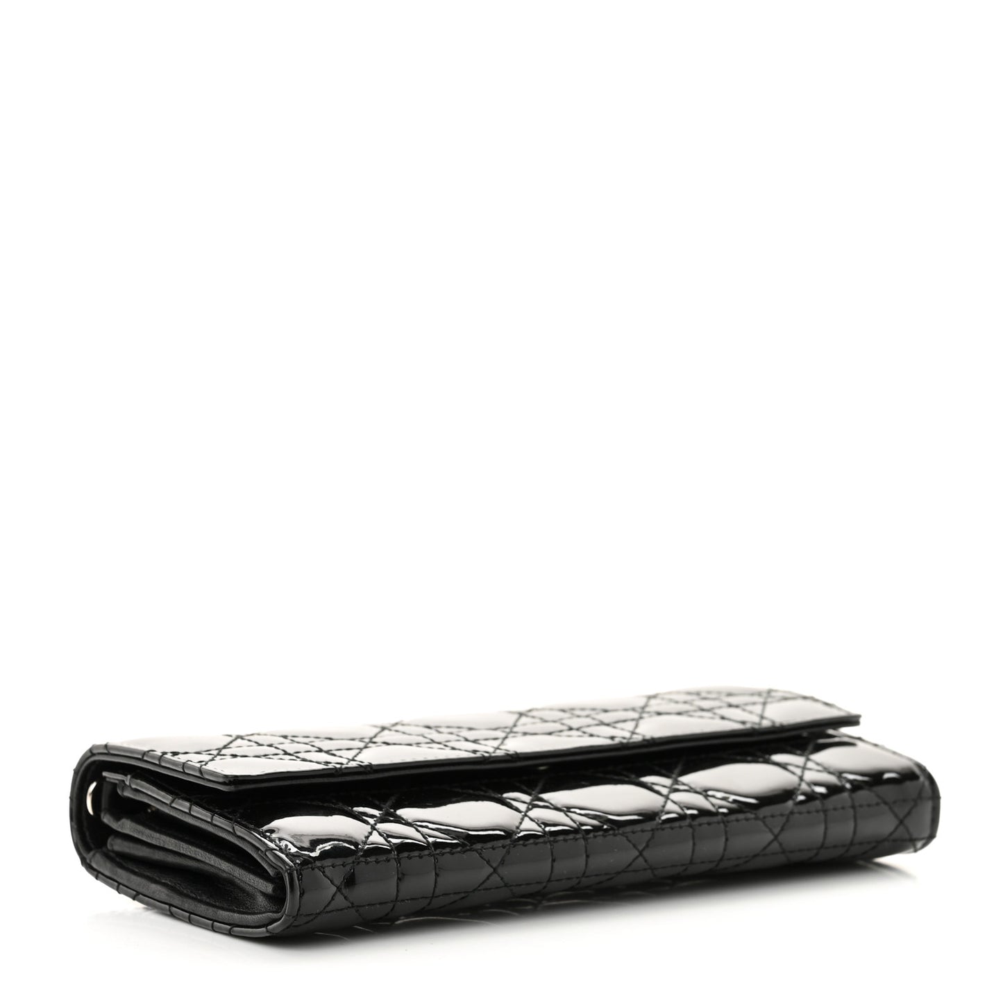 Patent Lambskin Cannage Lady Dior Rendezvous Wallet On Chain Black