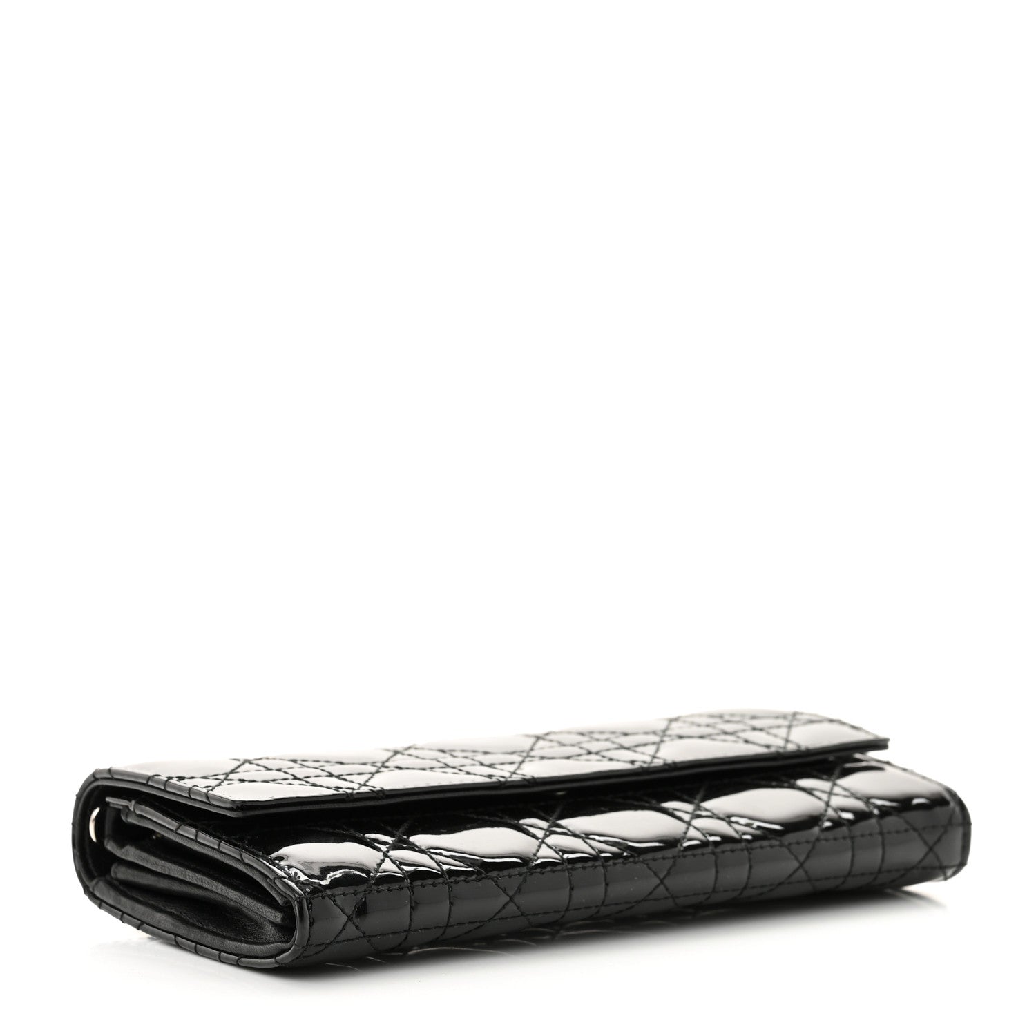 Christian Dior Patent Lambskin Cannage Lady Dior Rendezvous Wallet On Chain Black 4 of 8