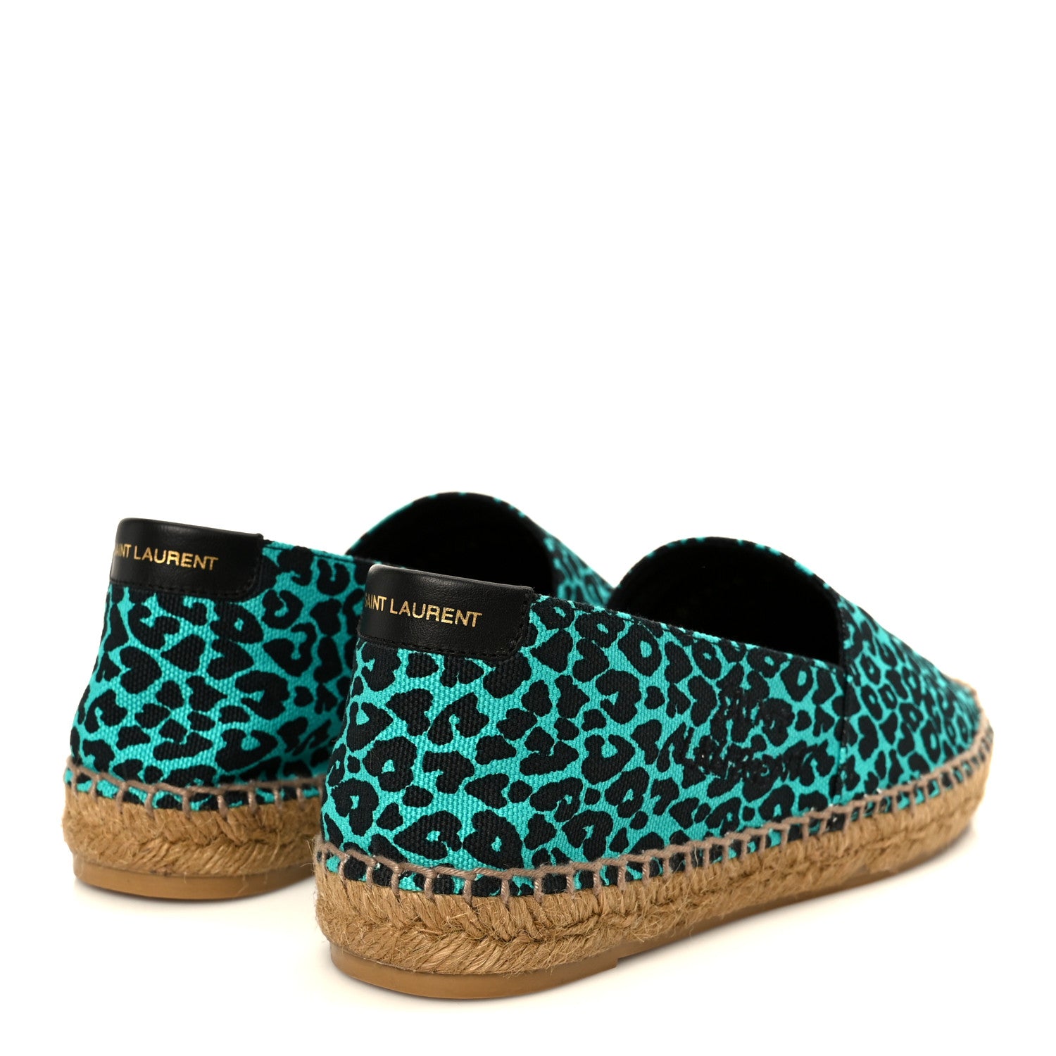 Saint Laurent Canvas Leopard Print Espadrilles 37 Aqua Black 5 of 10