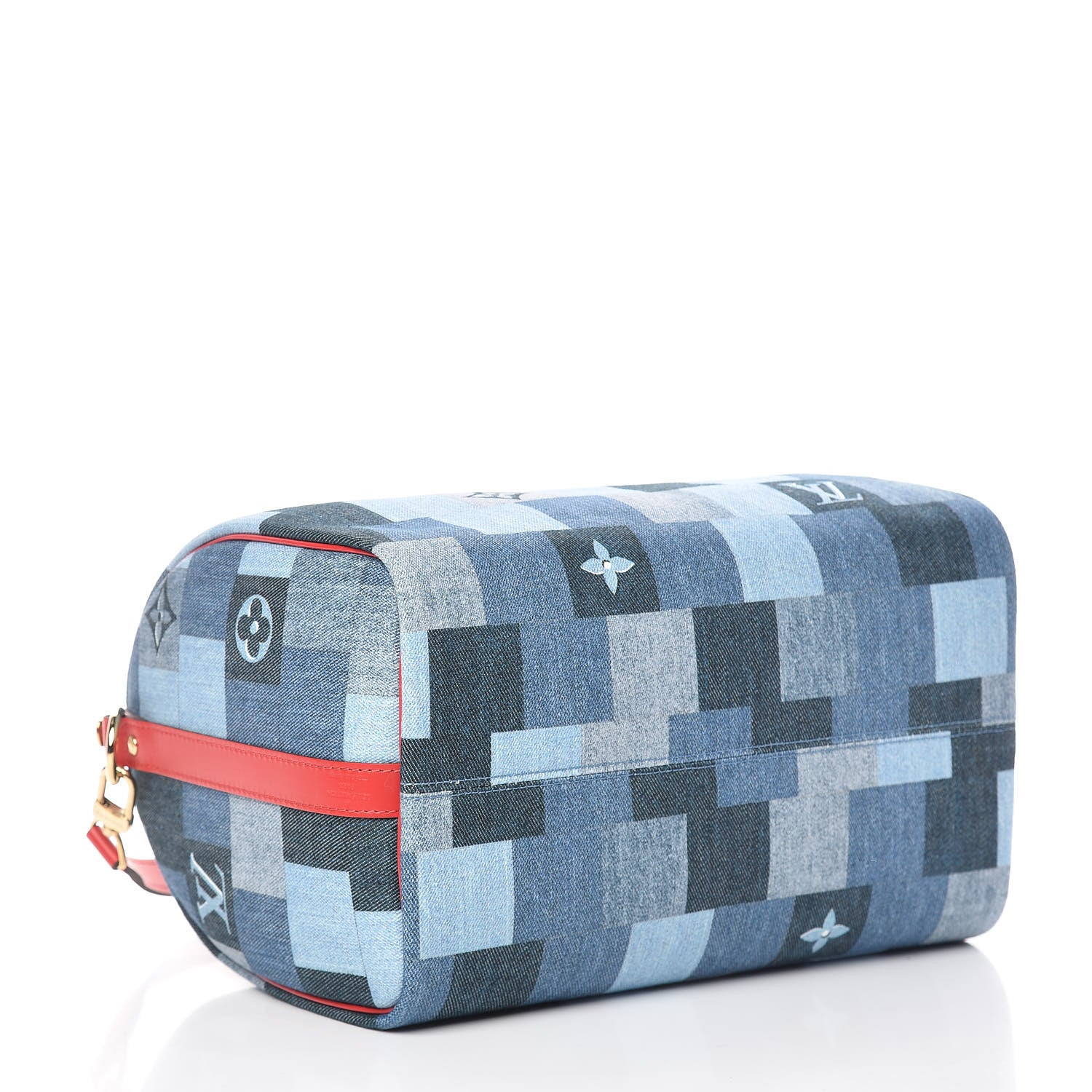 Louis Vuitton Denim Damier Monogram Patchwork Speedy Bandouliere 30 Blue Rouge 5 of 12