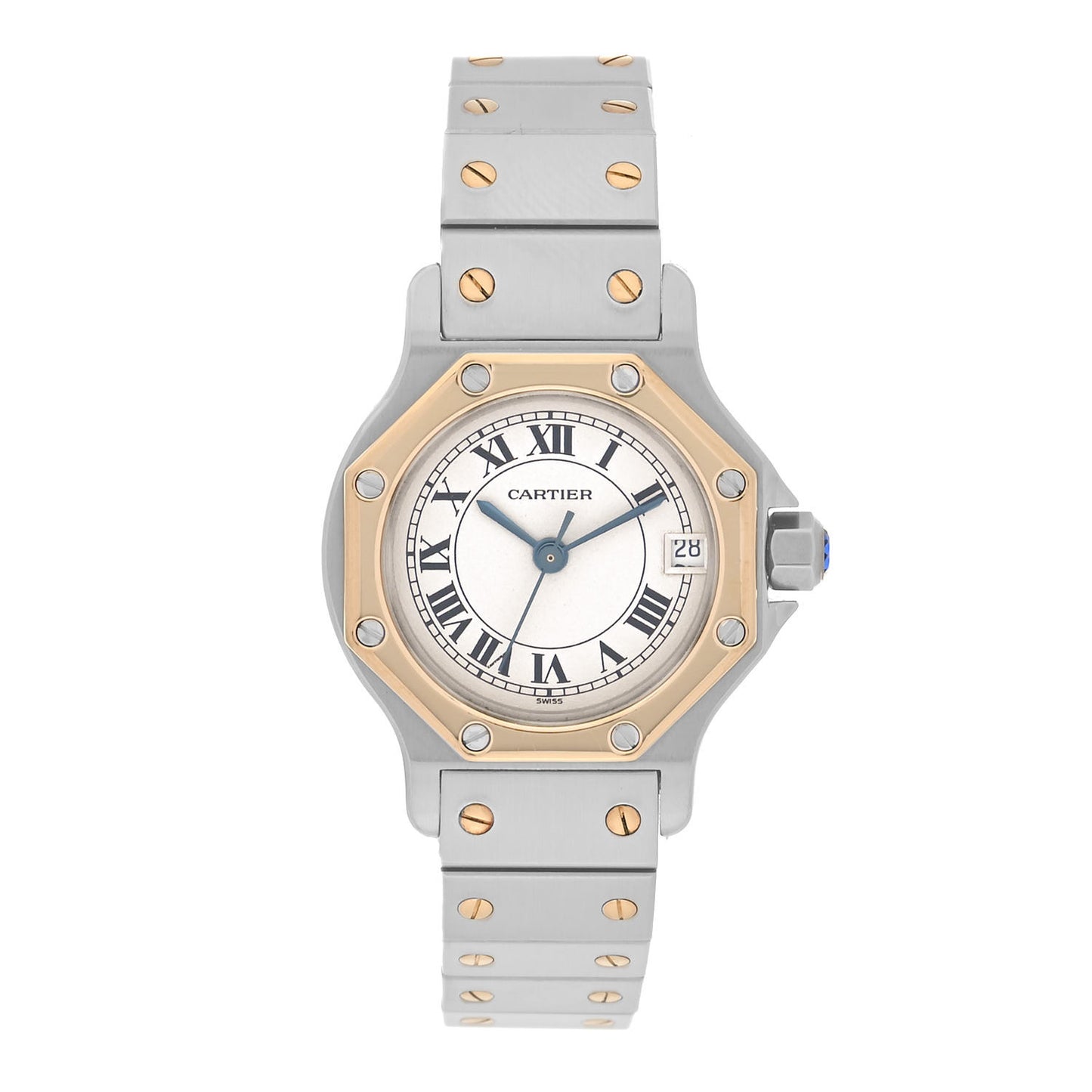 Stainless Steel 18K Yellow Gold 25mm Santos Octagon Quartz Watch