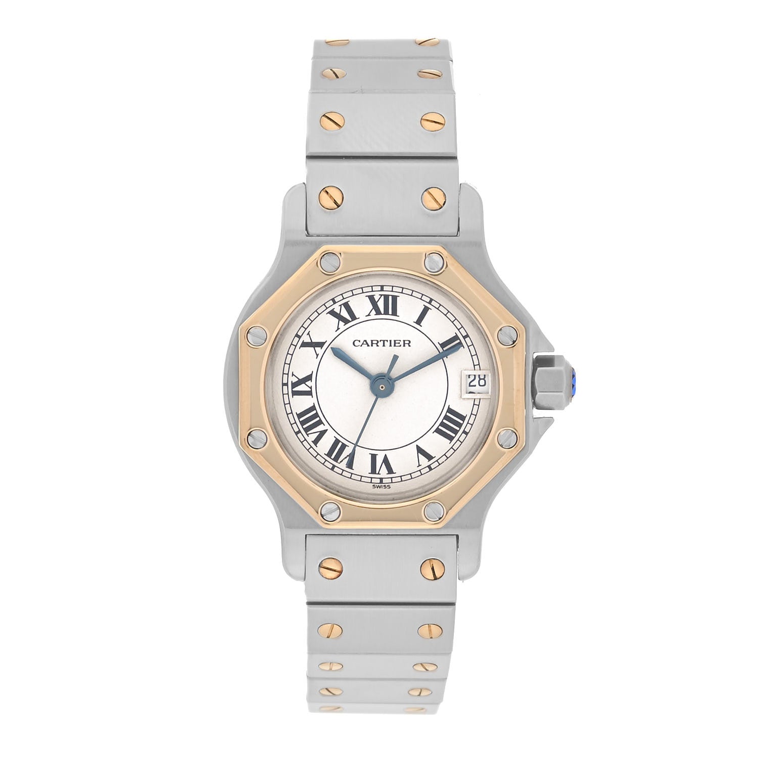 Cartier Stainless Steel 18K Yellow Gold 25mm Santos Octagon Quartz Watch 1 of 4