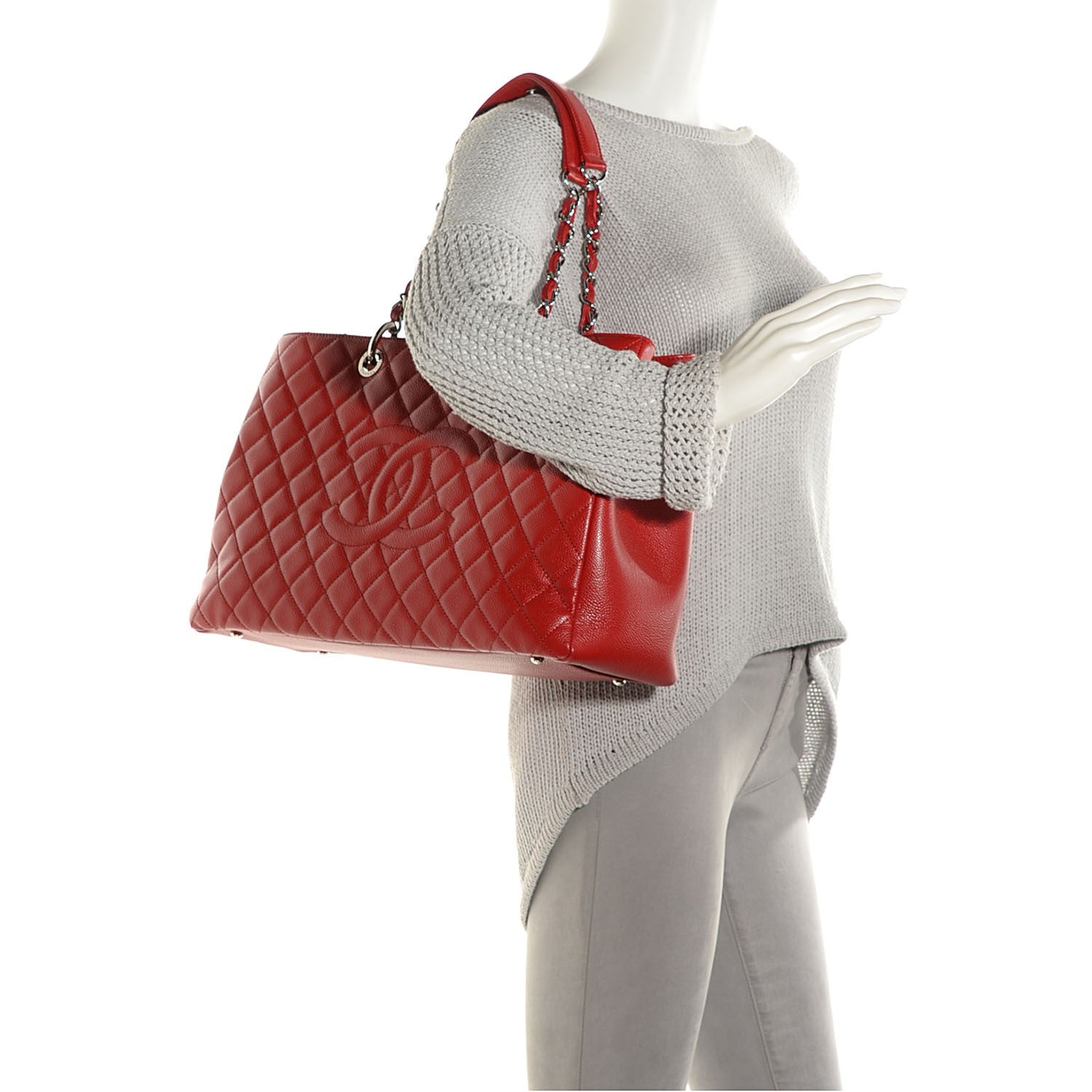 Chanel Caviar Quilted XL Grand Shopping Tote GST Red 3 of 7