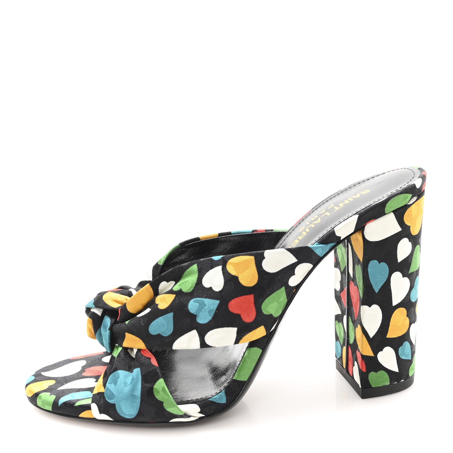 Saint Laurent Satin Heart Bianca Knotted Mule Sandals 36.5 Black Multicolor 1 of 10