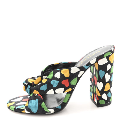 Saint Laurent Satin Heart Bianca Knotted Mule Sandals 36.5 Black Multicolor 1 of 10