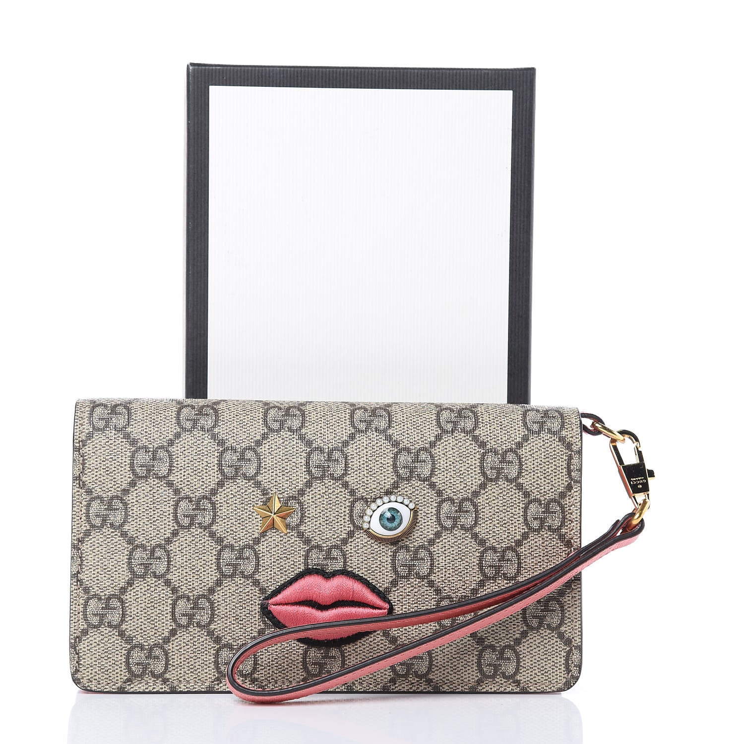 Gucci GG Supreme Monogram Embroidered Face iPhone 6 Case Wristlet Pink 8 of 9