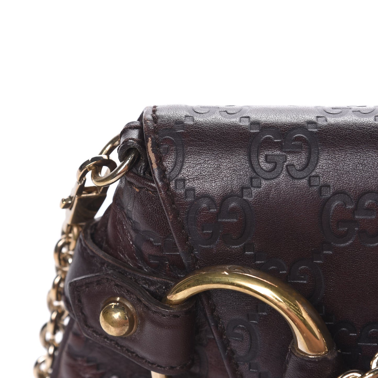Guccissima Small Horsebit Chain Clutch Chocolate