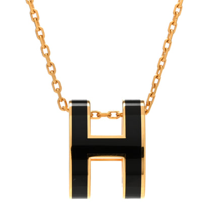 Hermes Lacquered Gold Pop H Pendant Necklace Black 4 of 6