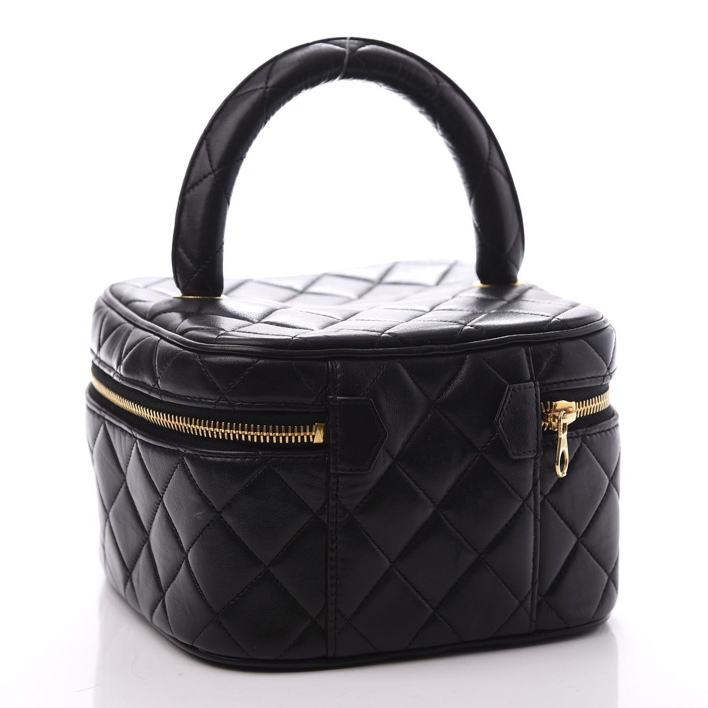 Lambskin Quilted Vanity Cosmetic Case Black