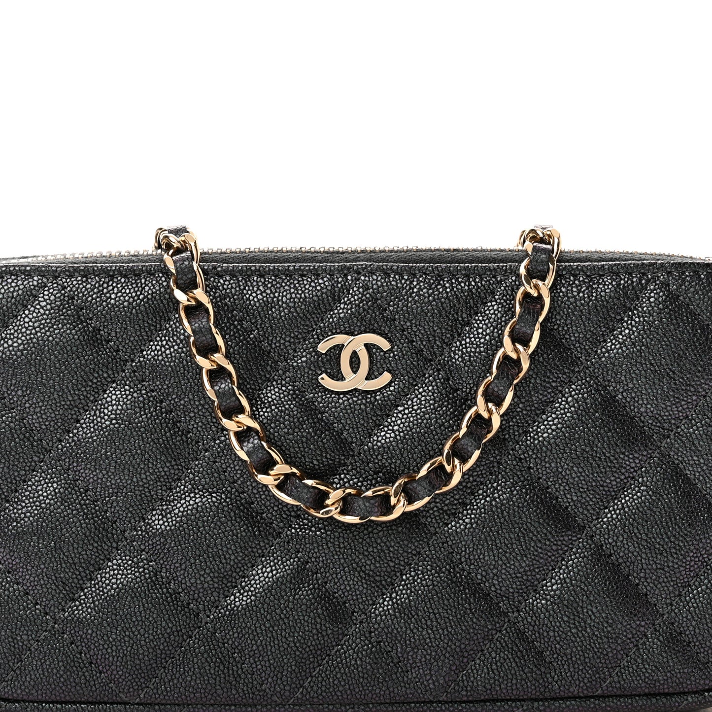Iridescent Caviar Quilted Small Clutch With Chain Black