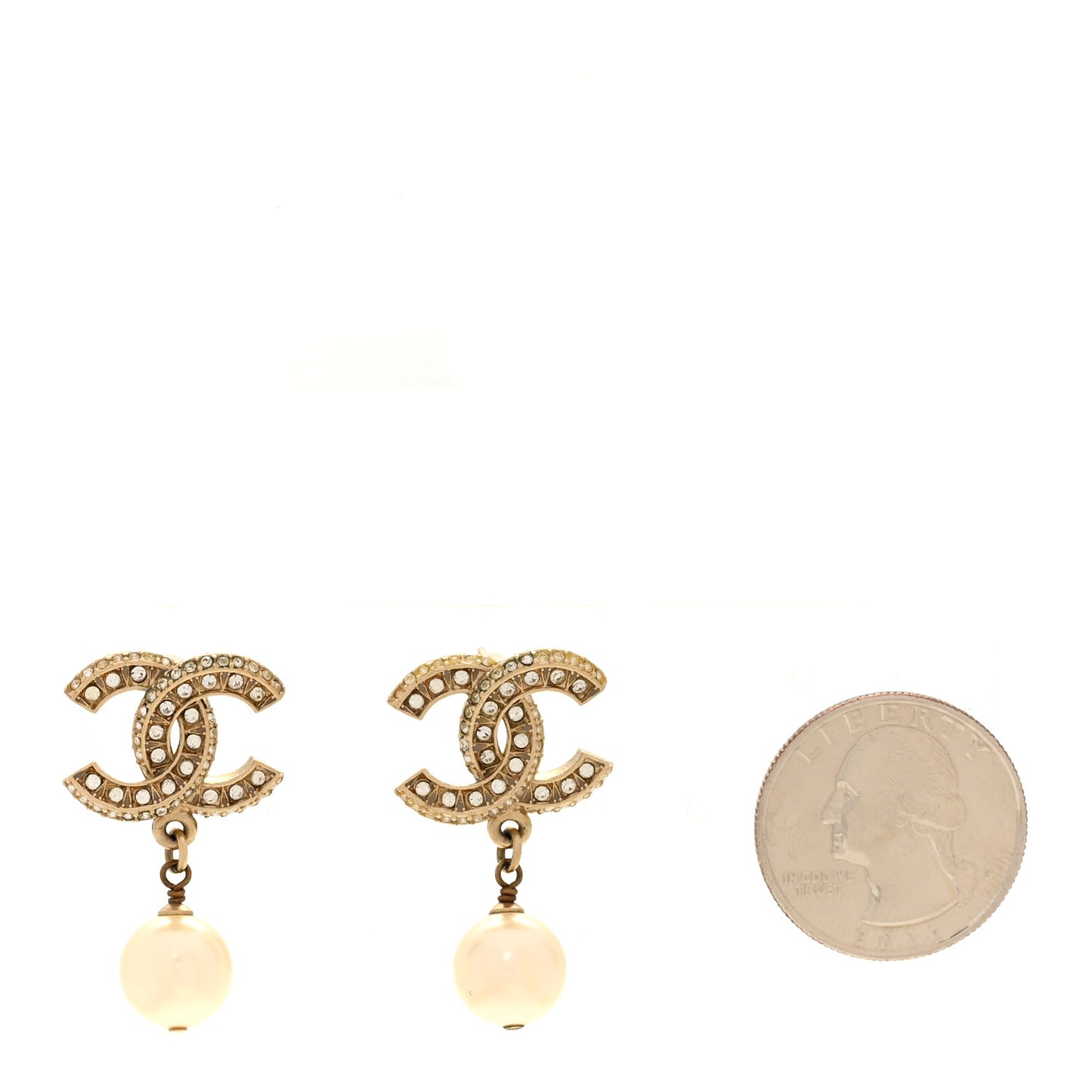 Crystal Timeless CC Pearl Drop Earrings Light Gold