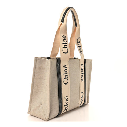 Chloe Cotton Calfskin Medium Woody Ribbon Tote White Blue 3 of 10