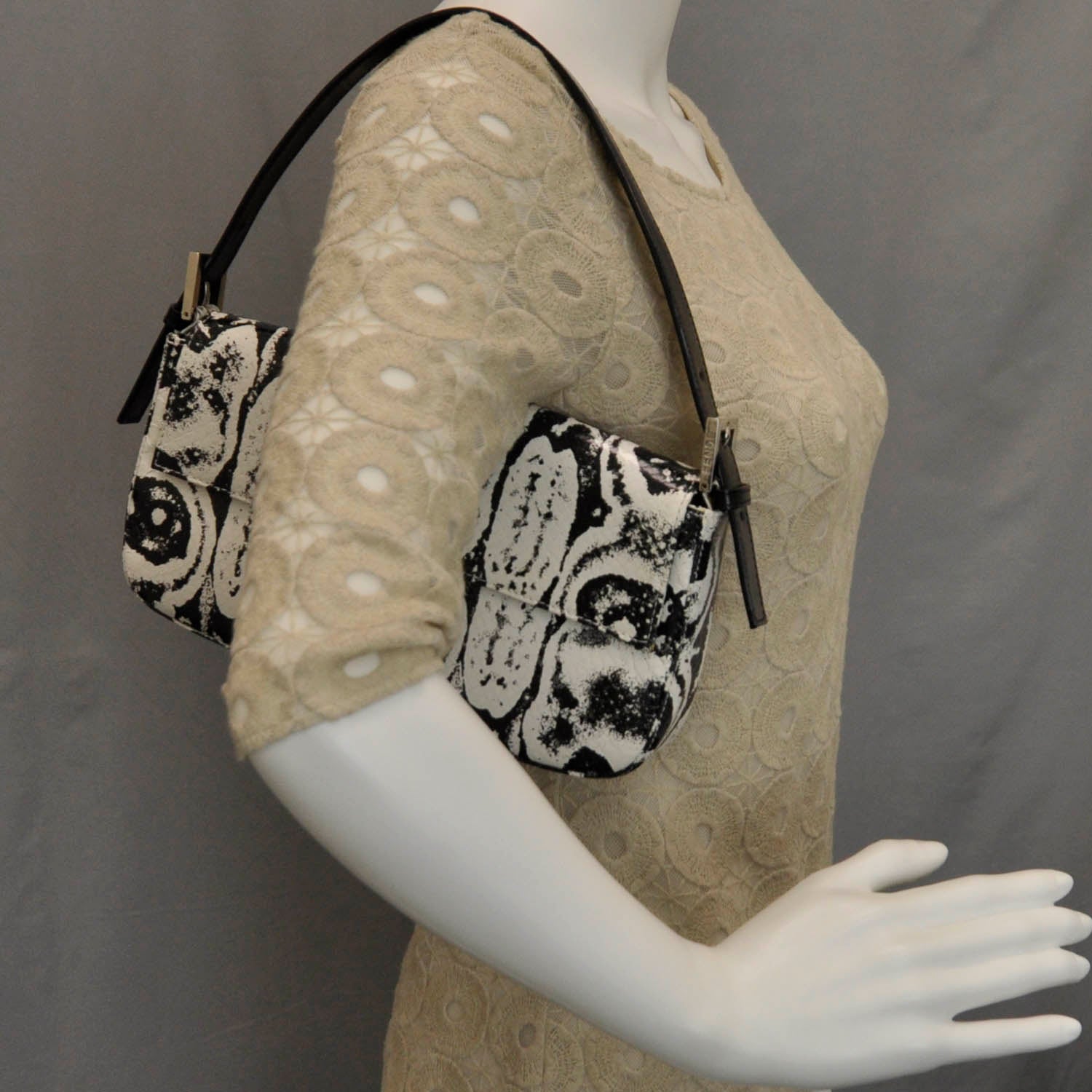 Fendi Snakeskin Baguette Black White 2 of 8