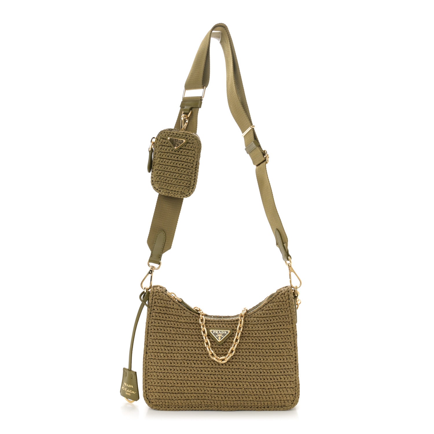 Prada Yarn Raffia Effect Crochet Re-Edition 2005 Shoulder Bag Olive Green 1 of 11