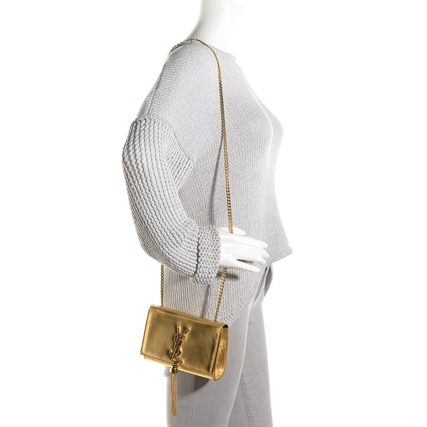 Calfskin Small Classic Monogram Kate Tassel Satchel Gold
