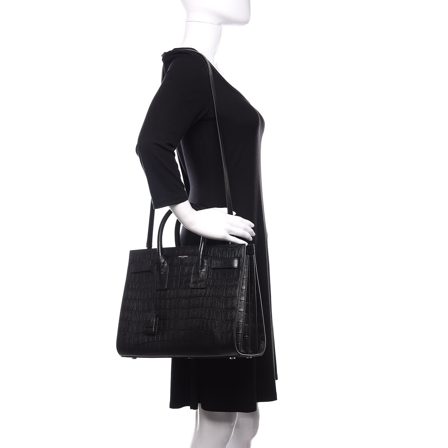 Saint Laurent Calfskin Crocodile Embossed Small Sac de Jour Black 2 of 11