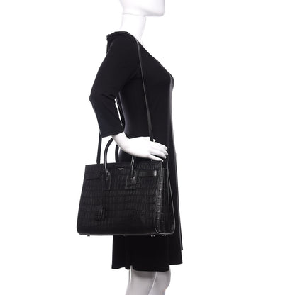 Saint Laurent Calfskin Crocodile Embossed Small Sac de Jour Black 2 of 11