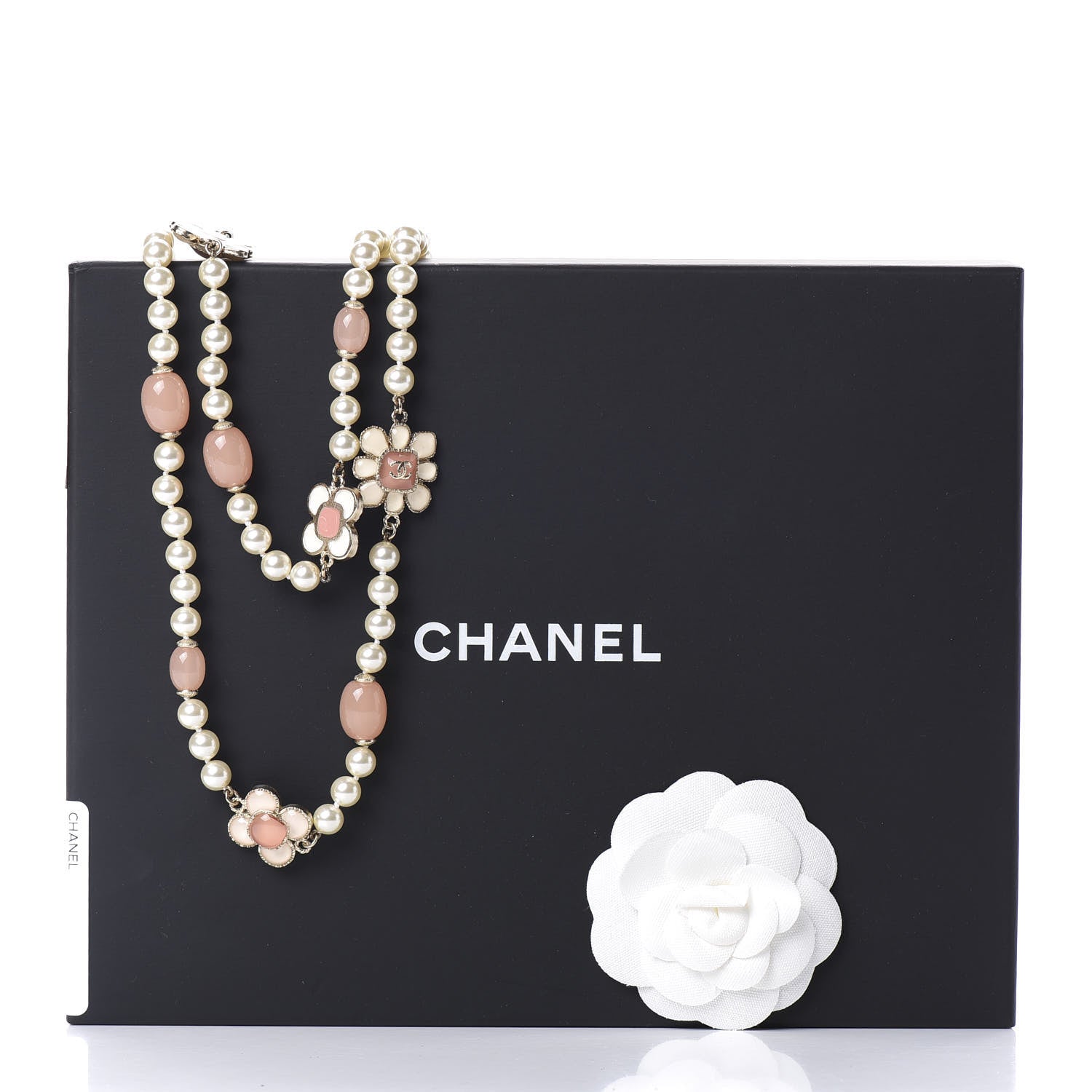 Chanel Pearl Gripoix Poured Glass CC Korean Blossom Long Necklace Pink Gold 8 of 8