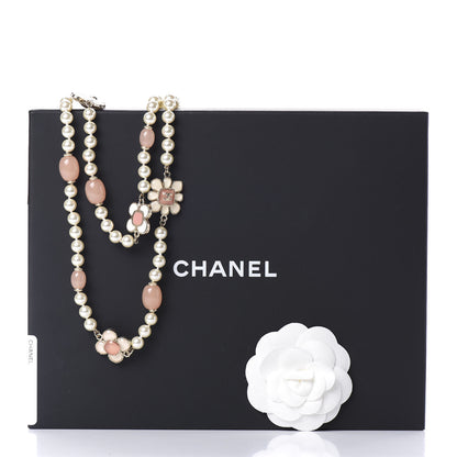 Chanel Pearl Gripoix Poured Glass CC Korean Blossom Long Necklace Pink Gold 8 of 8