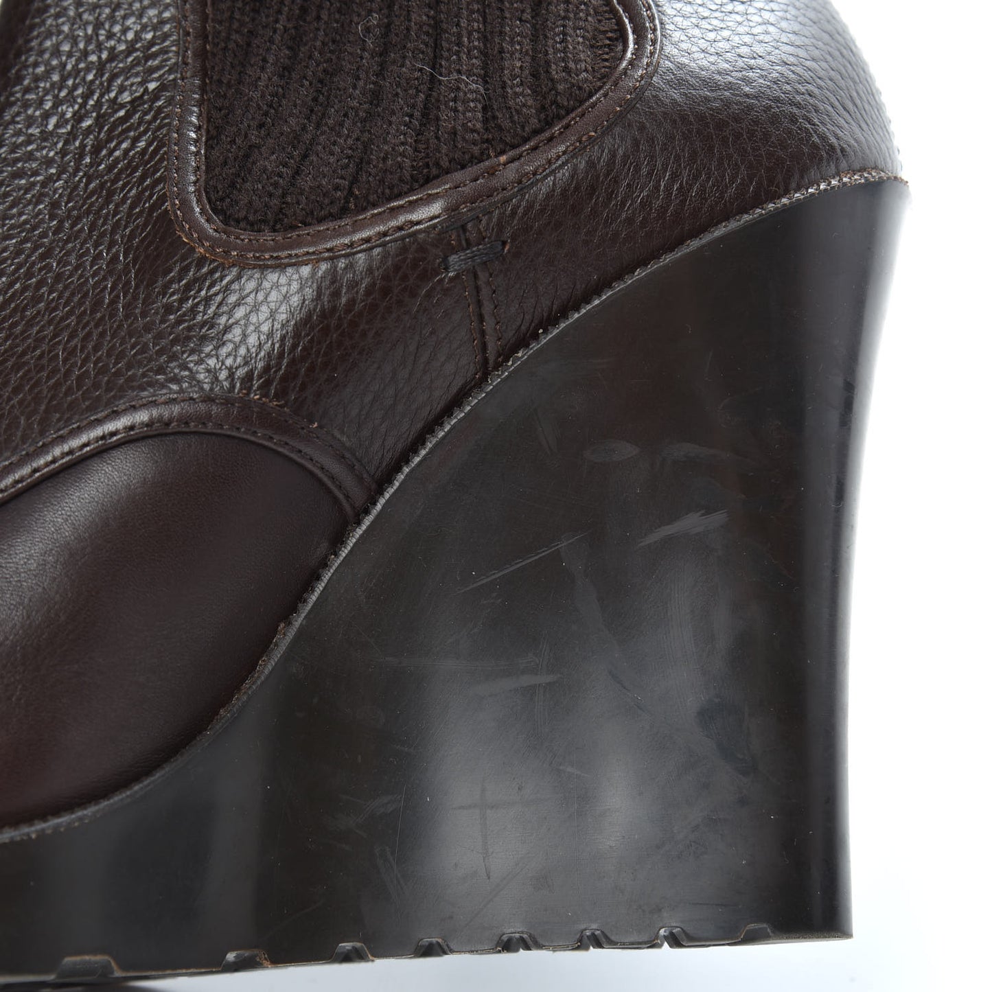 Wool Calfskin Knee Length Sock Boots 38 Brown