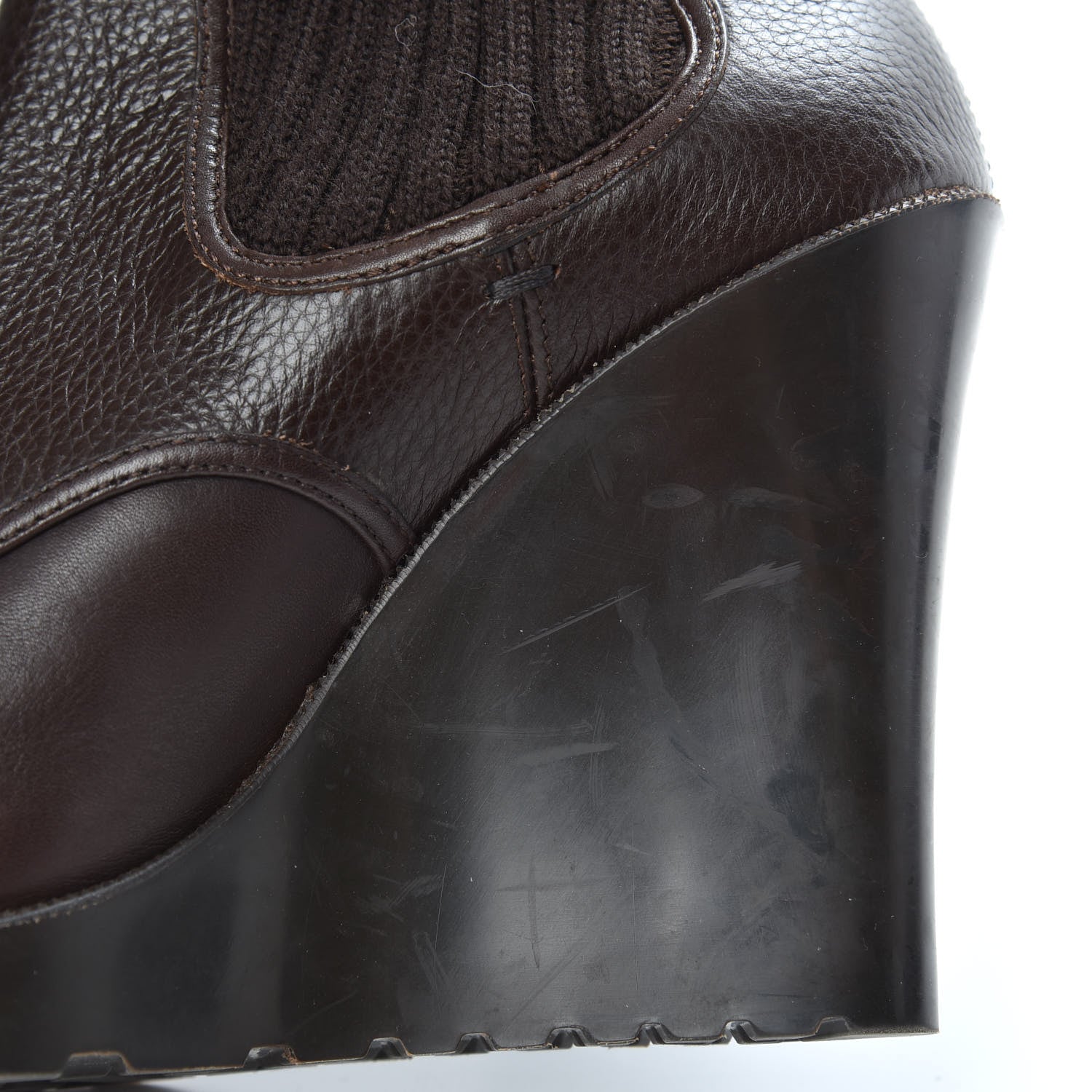 Gucci Wool Calfskin Knee Length Sock Boots 38 Brown 7 of 9