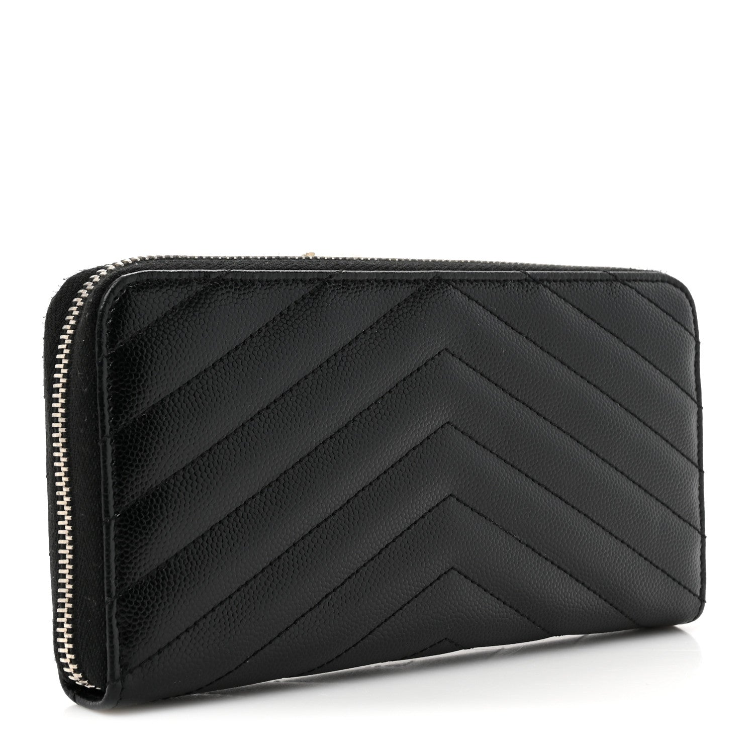 Saint Laurent Grain De Poudre Matelasse Chevron Monogram Zip Around Wallet Black 3 of 6