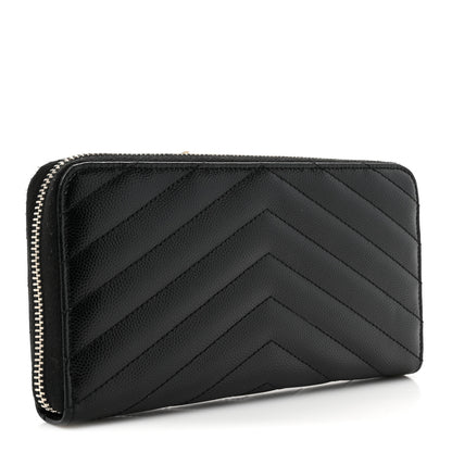 Saint Laurent Grain De Poudre Matelasse Chevron Monogram Zip Around Wallet Black 3 of 6