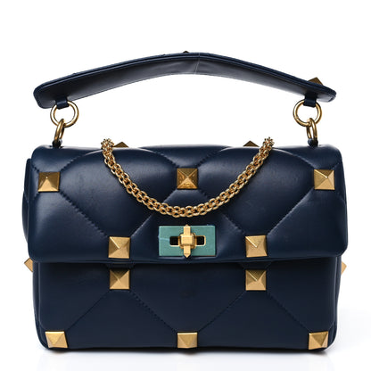 Valentino Garavani Nappa Large Roman Stud Shoulder Bag Marine 1 of 8
