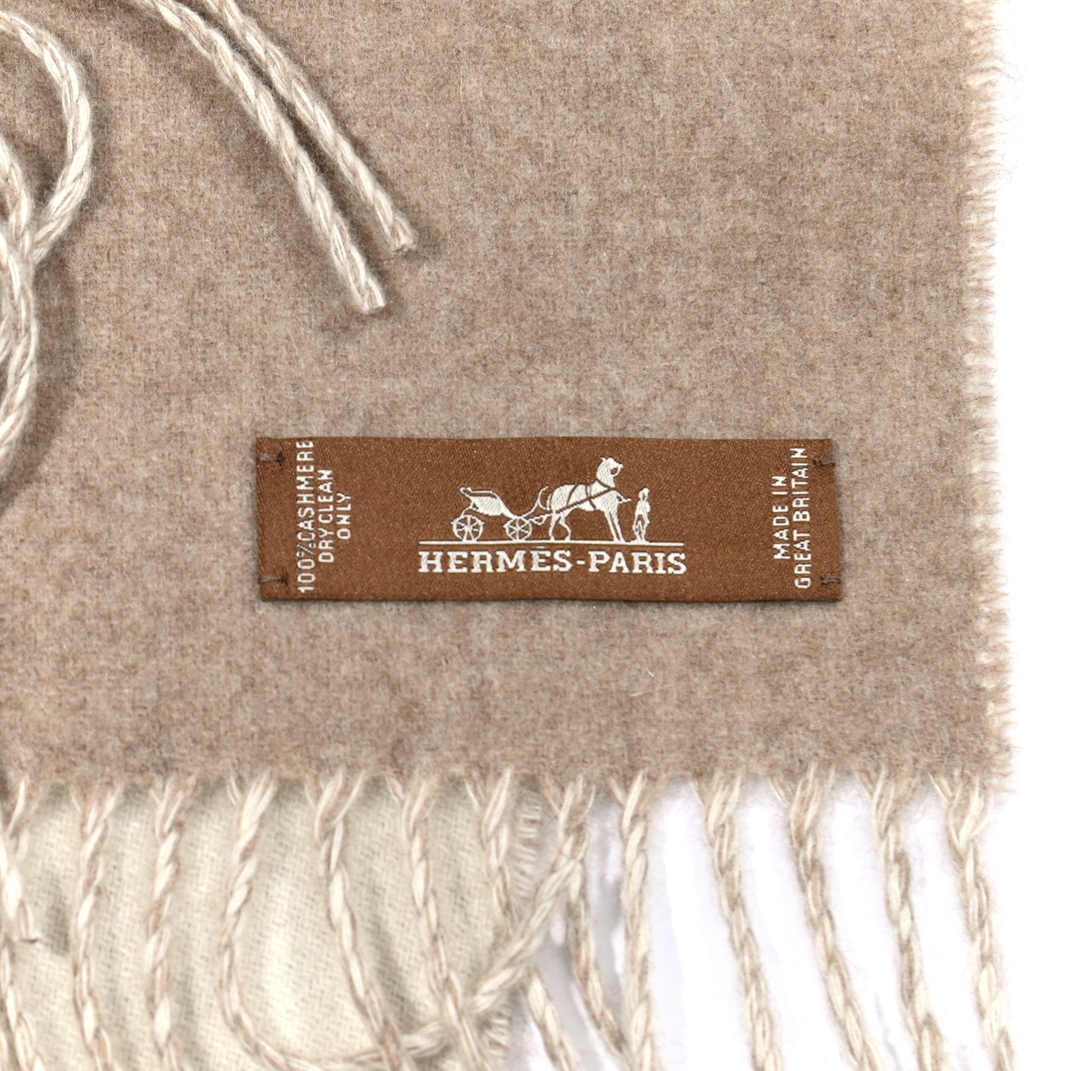 Hermes Cashmere Casaque Zig Zag Muffler Etoupe Ivory 4 of 5