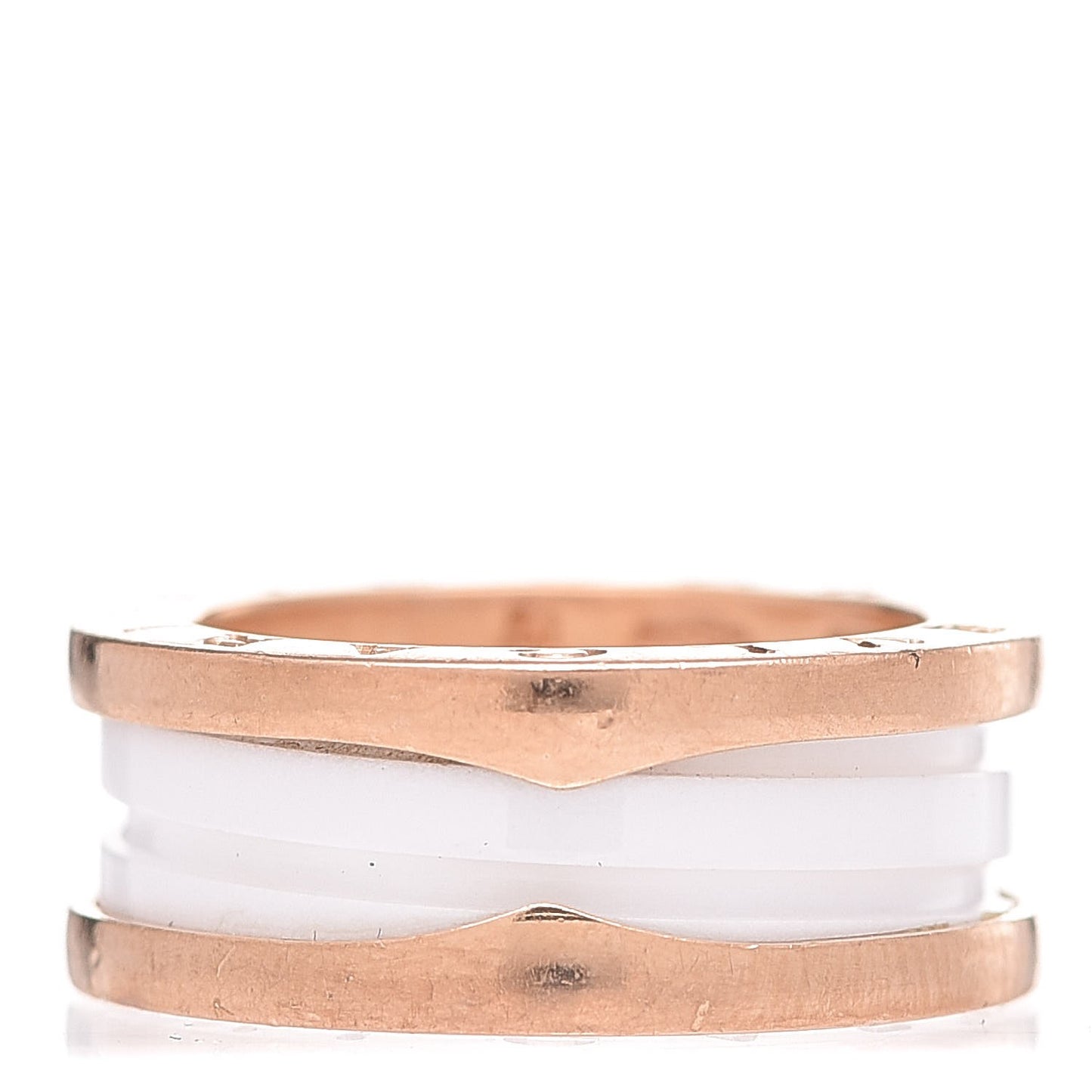 18K Rose Gold White Ceramic B.Zero1 Two-Band Ring 51 5.75